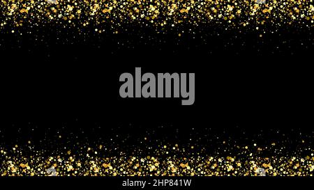 Glitter christmas border. Gold glowing sparkle frame on empty black background Stock Vector