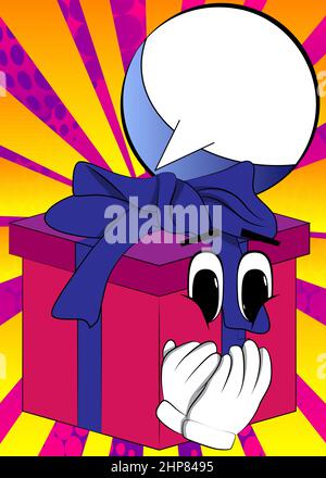 Gift Box with with hands over mouth as a cartoon character. Stock Vector