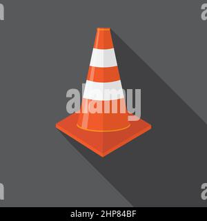 Striped Red Traffic Cone Icon Isolated on Grey Background. Stock Vector