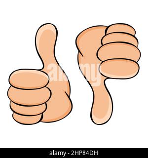 Thumb up and thumb down. Dark skin hand gesture. Stock Vector