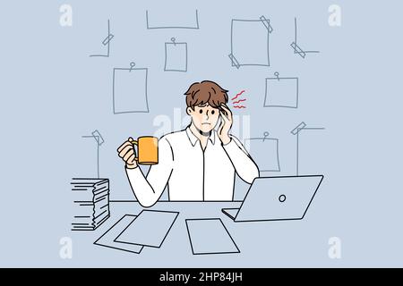 Office job and headache concept. Stock Vector