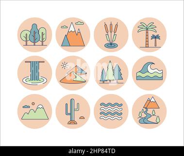 Nature vector icons set. Landscape sign Stock Vector