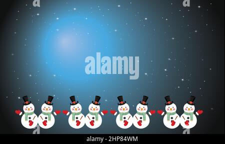 several snowman in an abstract moon night background Stock Vector