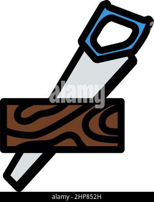 Handsaw Cutting A Plank Icon Stock Vector