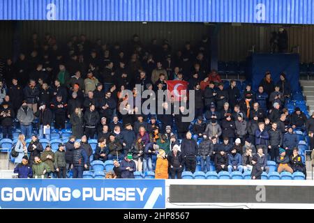 London, UK. 19th Feb, 2022. Hull City fans fly the Turkish flag ih the stands. in London, United Kingdom on 2/19/2022. (Photo by Carlton Myrie/News Images/Sipa USA) Credit: Sipa USA/Alamy Live News Stock Photo