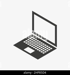 A simple black isometric vector illustration of a laptop on white background. Stock Vector