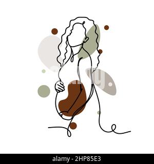 Vector abstract continuous one single simple line drawing icon of   beautiful pregnant woman in silhouette sketch. Perfect for greeting cards Stock Vector