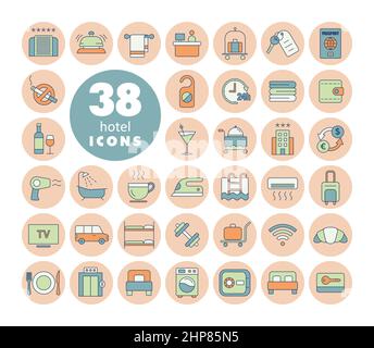 Hotel vector flat isolated sign icon set Stock Vector