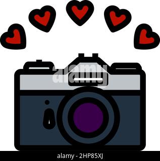 Camera With Hearts Icon Stock Vector
