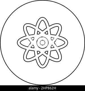 Atom molecular sign icon in circle round black color vector illustration image outline contour line thin style Stock Vector