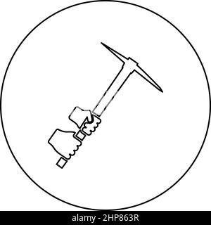 Mining pickaxe Mattock pick axe in hand icon in circle round black color vector illustration image outline contour line thin style Stock Vector