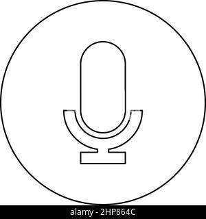 Microphone icon in circle round black color vector illustration image outline contour line thin style Stock Vector