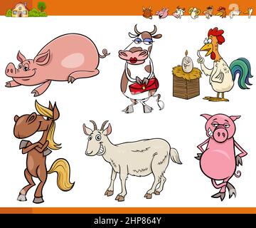 cartoon farm animals characters set Stock Vector