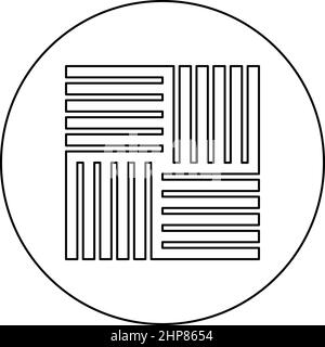 Tile square shape parquet wood floor material laminate plank slab panel icon in circle round black color vector illustration image outline contour line thin style Stock Vector