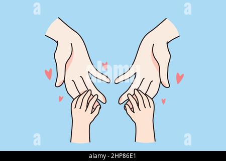 Small kid hold mom hands show love and care Stock Vector