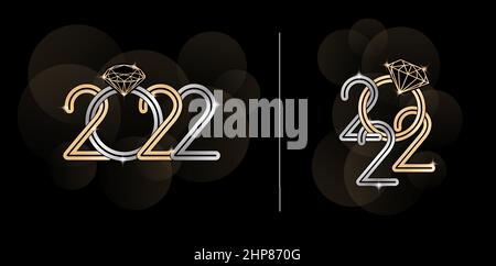 2022 font number with diamond, 2022 Typography concept with font number variation, applicable for calendar, greeting cards, invitation, banner, flyer, screen printing, poster with minimalist template Stock Vector