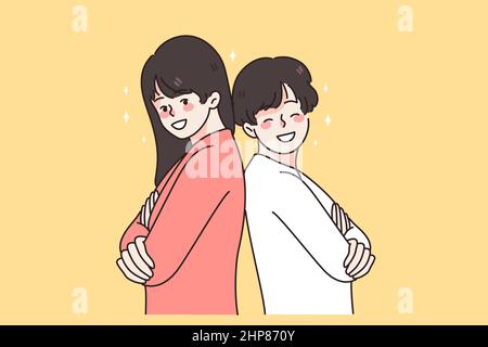 Happy teen siblings smile show family unity Stock Vector