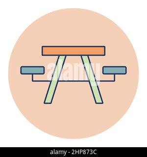 Camping table wooden park bench vector icon Stock Vector