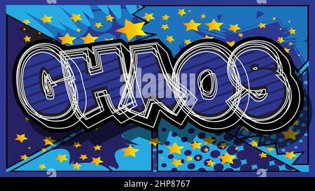 Chaos. Comic book word text on abstract comics background. Stock Vector