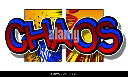 Chaos. Comic book word text on abstract comics background. Stock Vector