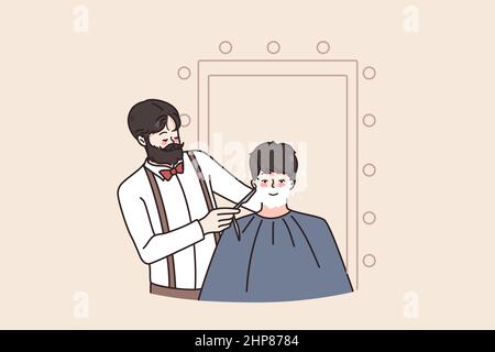 Man get beard shaved in barber saloon Stock Vector