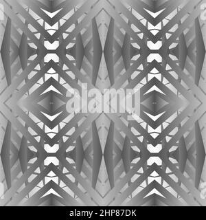 Geometric tile patchwork seamless pattern vector illustration Monochrome black white grey gradient colors Fashion abstract line graphic design background Stripe pattern Futuristic art wallpaper mosaic Stock Vector
