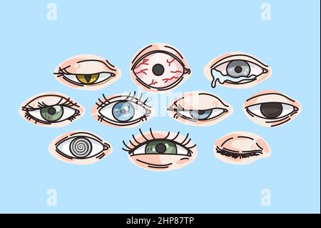 Collection of various eye disease or problems Stock Vector