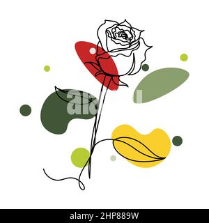 Vector abstract continuous one single simple line drawing icon of   beautiful rose flower in silhouette sketch. Perfect for greeting cards Stock Vector