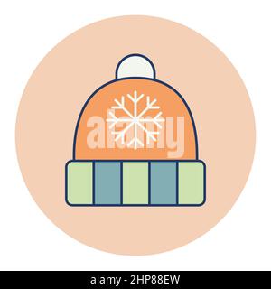Winter hat cap with snowflake and pompom icon Stock Vector