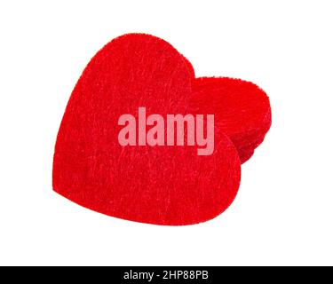 Red felt heart decor isolated on the white background Stock Photo