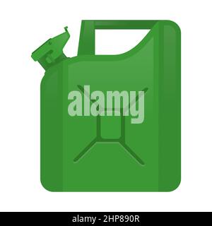 Green Jerry Can Isolated on White Background. Metal Fuel Container. Jerrycan Icon. Stock Vector