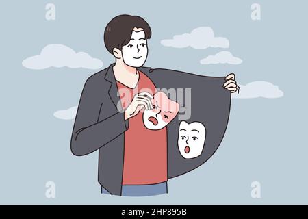 Man hide emotions suffer from mental disorder Stock Vector