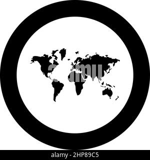 Map world icon in circle round black color vector illustration image solid outline style Stock Vector