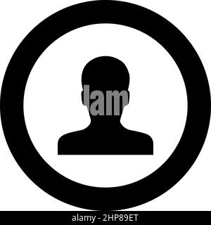Avatar man face silhouette User sign Person profile picture male icon in circle round black color vector illustration image solid outline style Stock Vector