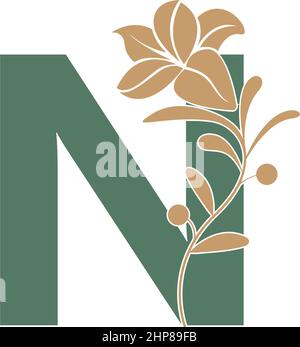 Letter N icon with lily beauty illustration template Stock Vector
