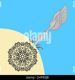 Old Induction Tattoo Machine on Blue Background. Stock Vector