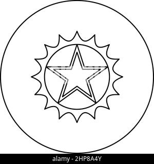 Star in circle with sharp edges icon in circle round black color vector illustration image outline contour line thin style Stock Vector