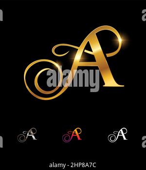 Golden Monogram Cursive  Logo Letter A Stock Vector