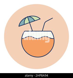 Coconut cocktail drink vector icon. Summer sign Stock Vector