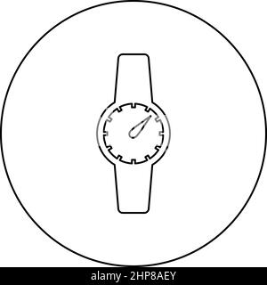 Wrist watch Hand clock Timepiece Chronometer icon in circle round black color vector illustration image outline contour line thin style Stock Vector