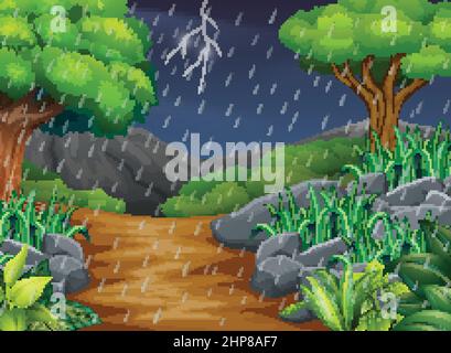 Background scene with rain in the park illustration Stock Vector Image ...
