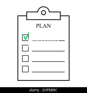 Plan clipboard with check boxes. Vector outline illustration Stock Vector