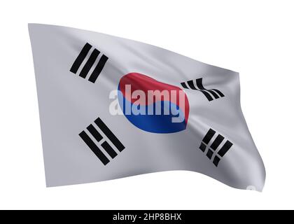 3d illustration flag of South Korea. South Korean high resolution flag isolated against white background. 3d rendering Stock Photo