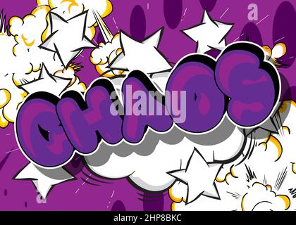 Chaos. Comic book word text on abstract comics background. Stock Vector