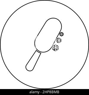 Chocolate ice on stick Eskimo confection icon in circle round black color vector illustration image outline contour line thin style Stock Vector