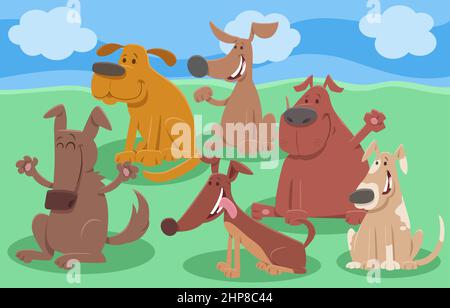 cartoon dogs animal characters group coloring page Stock Vector Image ...