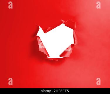 Red color torn paper whole with copyspace Stock Photo