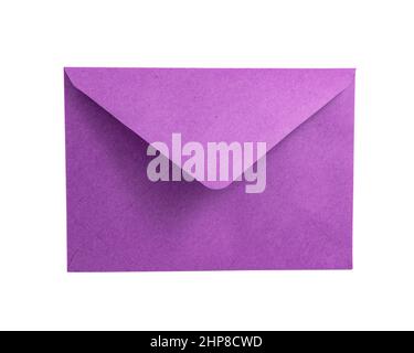 Craft violet paper envelope for mail isolated on the white background Stock Photo