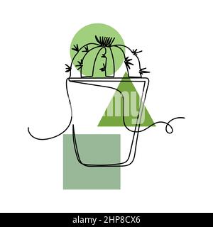 Vector abstract continuous one single simple line drawing icon of  cactus flower in silhouette sketch. Perfect for greeting cards Stock Vector