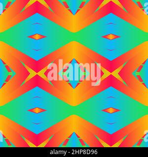 Geometric tile Unusual patchwork seamless pattern vector illustration Neon gradient yellow cyan colors Fashion abstract lines graphic design background Stripes pattern Futuristic art wallpaper mosaic Stock Vector